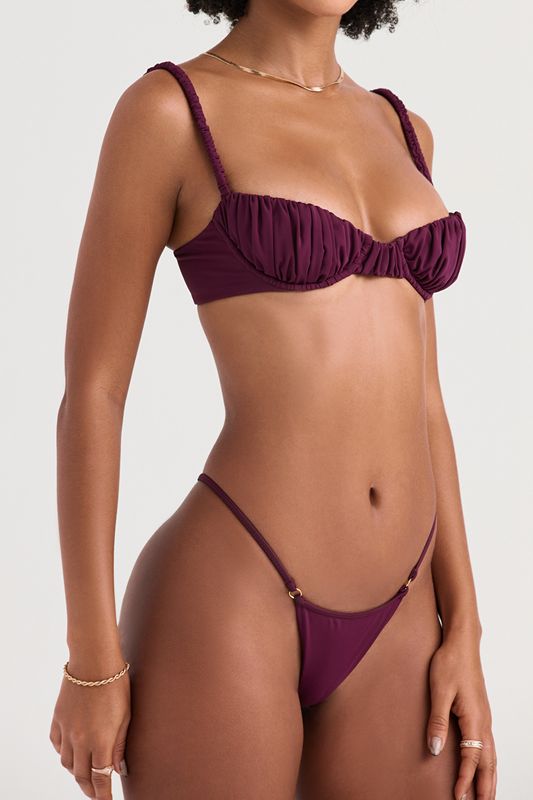 Burgundy House Of Cb High Leg Thong Bikini Bottoms | NXC-930716