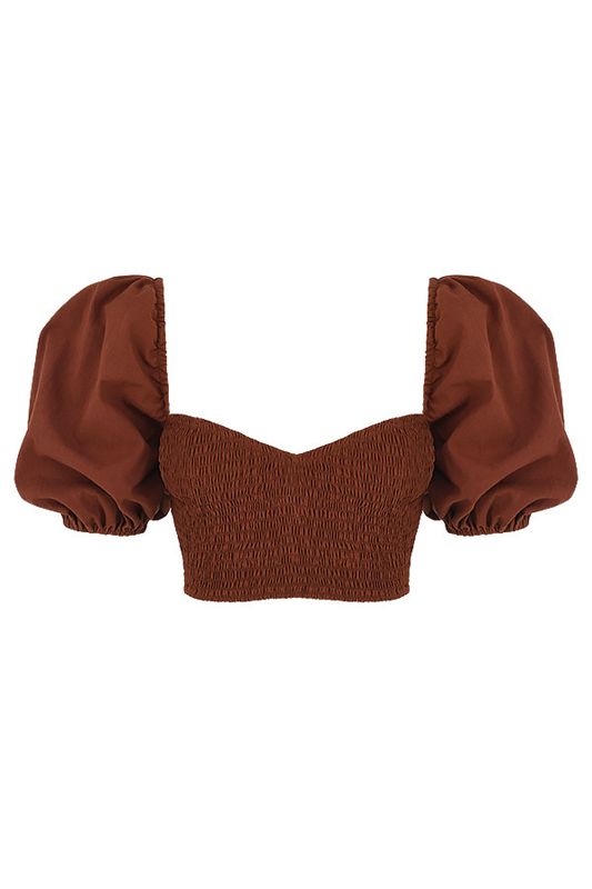 Burgundy House Of Cb Puff Sleeve Cropped Tops | KCD-206358