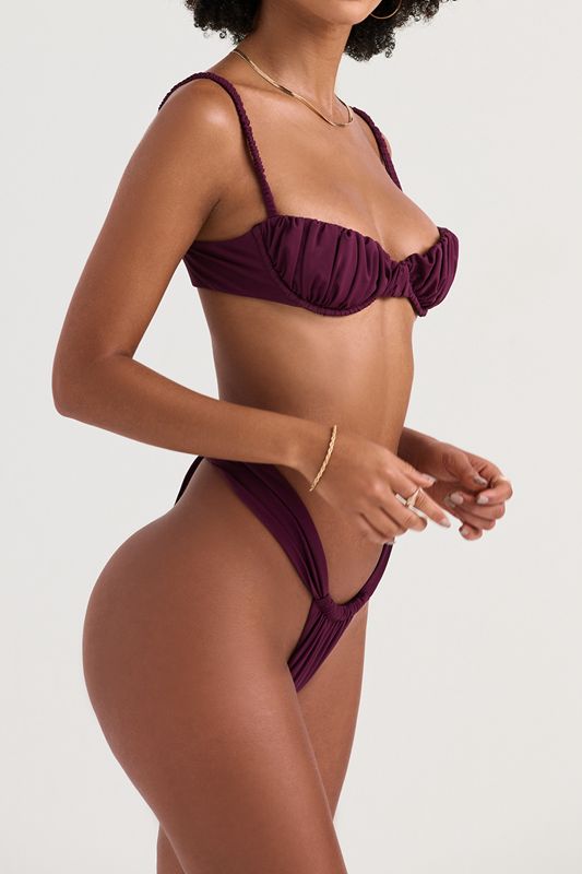 Burgundy House Of Cb Ruched  Bikinis | ODL-305749