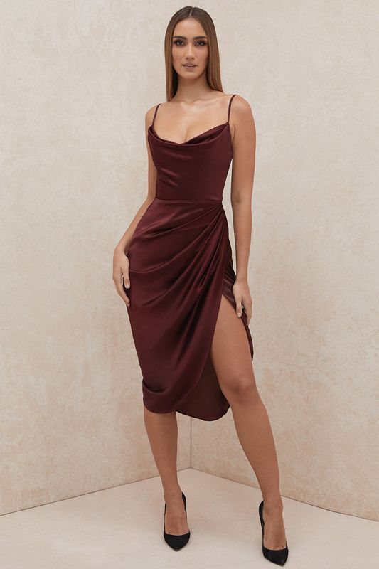 Burgundy House Of Cb Satin Balcony Dress | OWE-183972