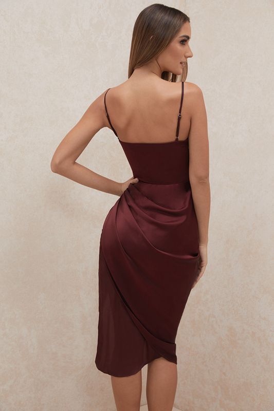 Burgundy House Of Cb Satin Balcony Dress | OWE-183972