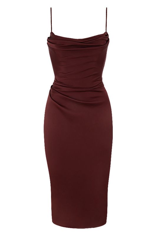 Burgundy House Of Cb Satin  Midi Dress | ICF-248517