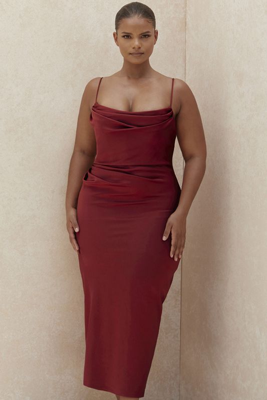 Burgundy House Of Cb Satin  Midi Dress | PJC-485629