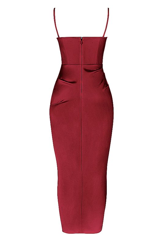 Burgundy House Of Cb Satin Pleated Midi Dress | LUA-465397