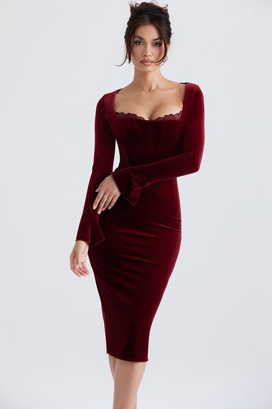 Burgundy House Of Cb Velvet  Dress | VTW-743219