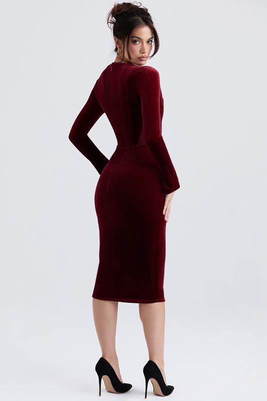 Burgundy House Of Cb Velvet  Dress | VTW-743219