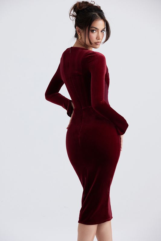 Burgundy House Of Cb Velvet  Dress | VTW-743219