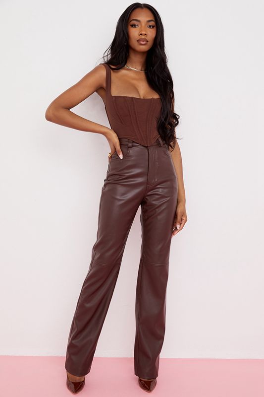 Chocolate House Of Cb Brown Stretch Vegan Leathers  Pants | EJD-738014