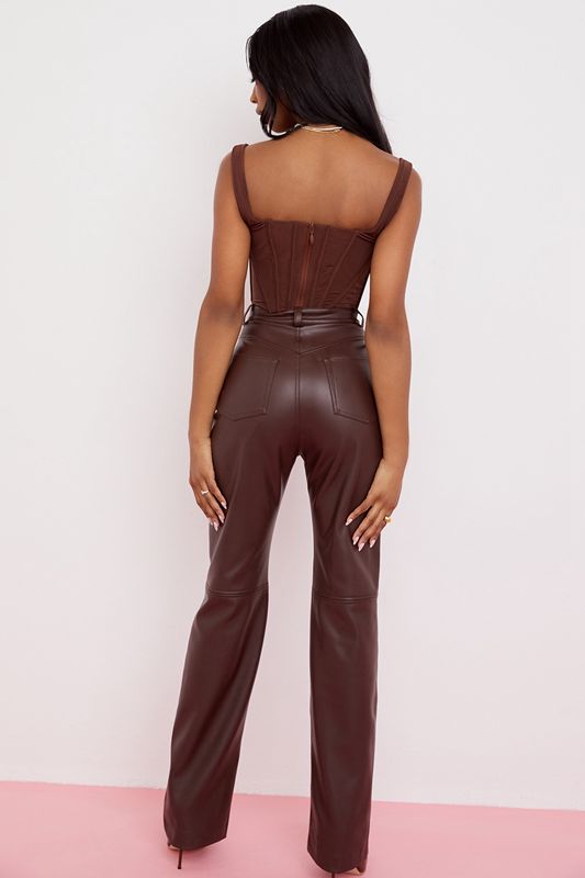 Chocolate House Of Cb Brown Stretch Vegan Leathers  Pants | EJD-738014