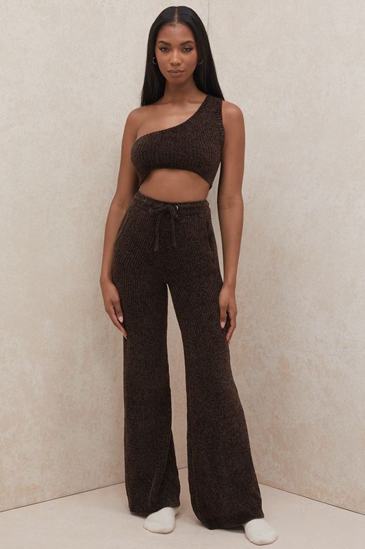 Chocolate House Of Cb Chenille One Shoulder Crop  Tops | HAV-893071