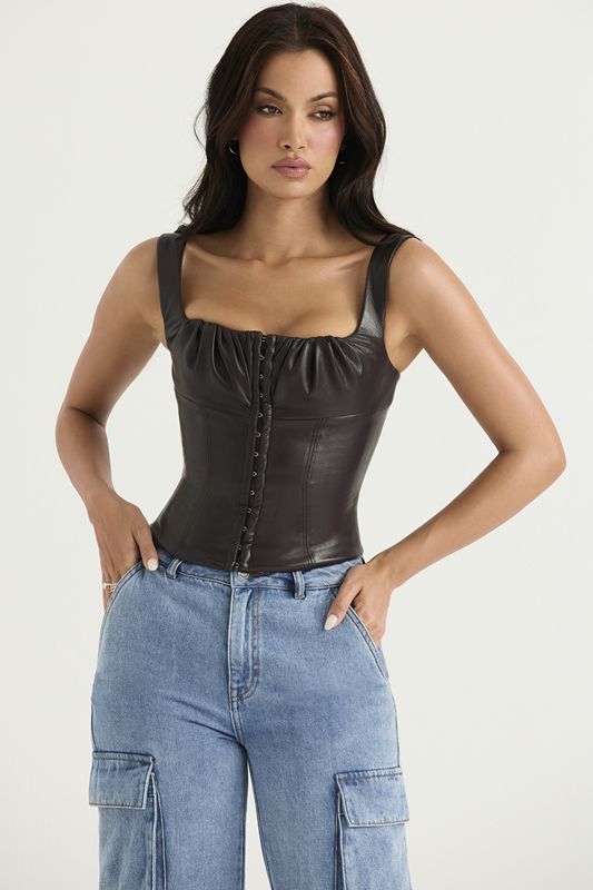 Chocolate House Of Cb Chocolate Vegan Leather Corset | OHI-506829