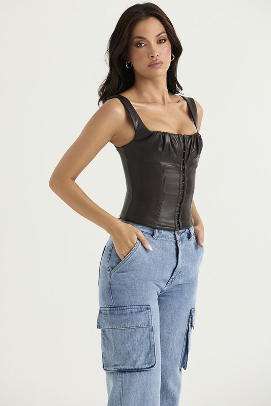 Chocolate House Of Cb Chocolate Vegan Leather Corset | OHI-506829