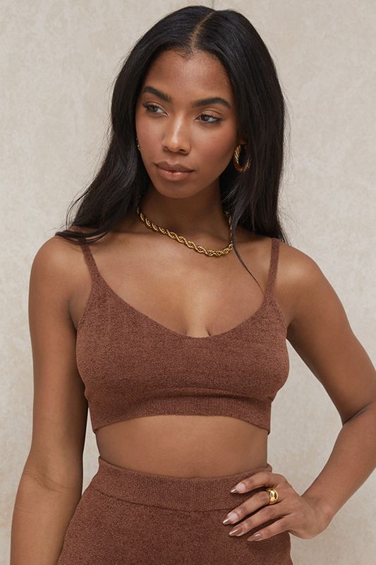 Chocolate House Of Cb Fluffy Knit Crop Tops | JBU-590721