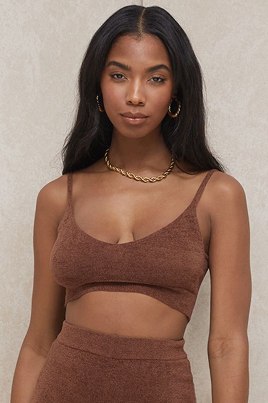 Chocolate House Of Cb Fluffy Knit Crop Tops | JBU-590721