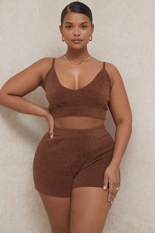 Chocolate House Of Cb Fluffy Knit High Waisted  Shorts | SFG-528640