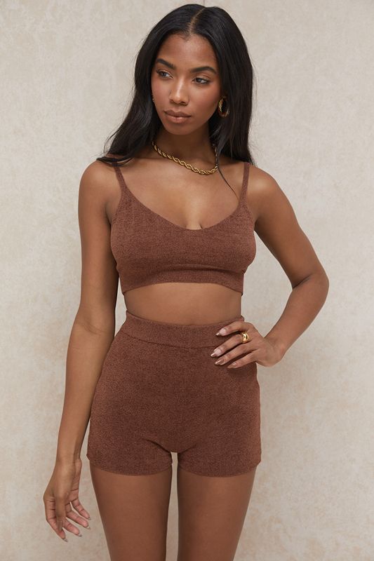 Chocolate House Of Cb Fluffy Knit High Waisted  Shorts | SFG-528640