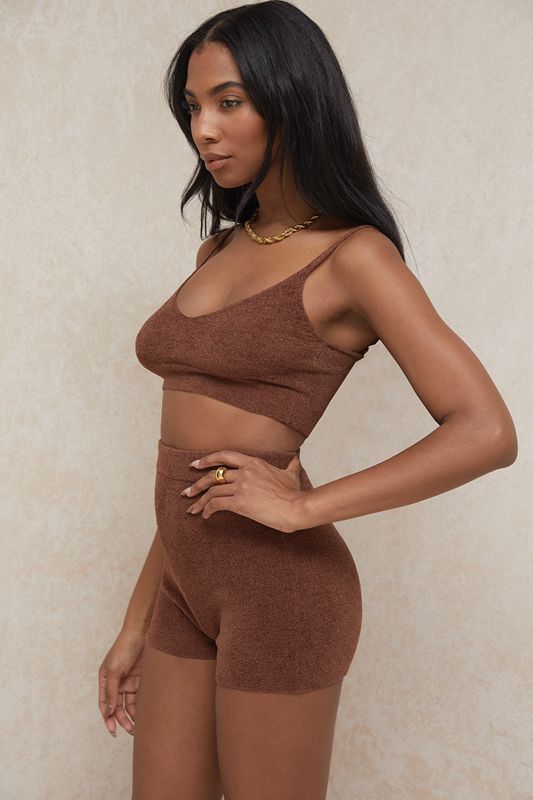 Chocolate House Of Cb Fluffy Knit High Waisted  Shorts | SFG-528640