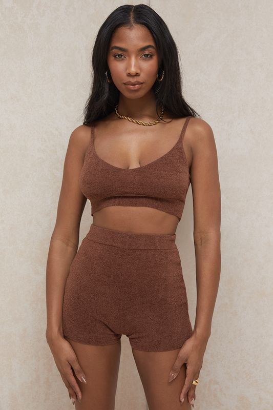 Chocolate House Of Cb Fluffy Knit High Waisted  Shorts | SFG-528640