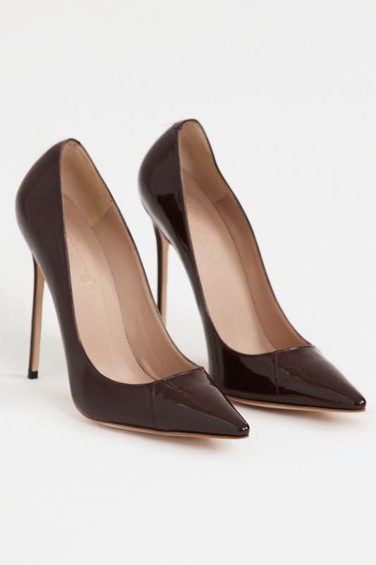 Chocolate House Of Cb Paint Brown Patent Leather Pointy Toe Heels | VQG-518796