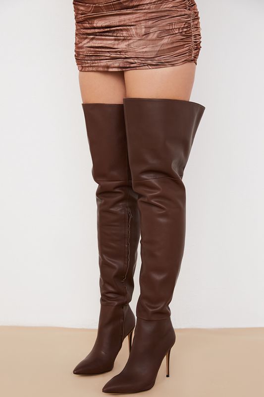 Chocolate House Of Cb Real Leather Thigh Boots | QHG-309572