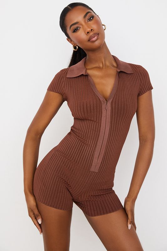 Chocolate House Of Cb Ribbed  Playsuit | NVK-689532