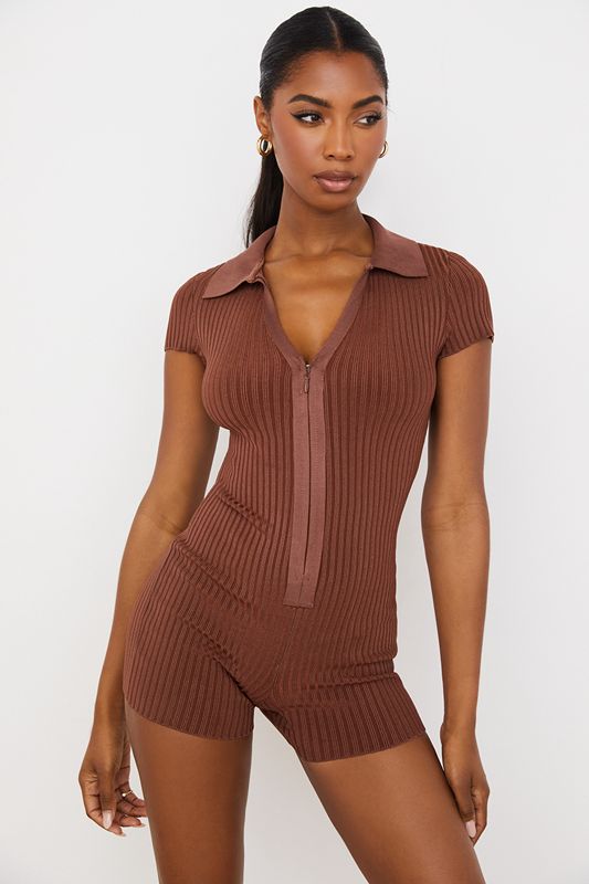 Chocolate House Of Cb Ribbed  Playsuit | NVK-689532