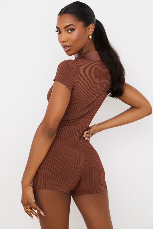 Chocolate House Of Cb Ribbed  Playsuit | NVK-689532