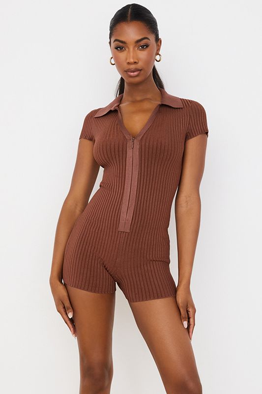 Chocolate House Of Cb Ribbed  Playsuit | NVK-689532