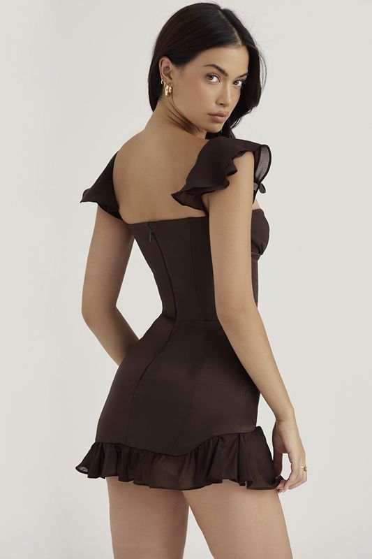 Chocolate House Of Cb Ruffle Mini Dress | UFB-978142