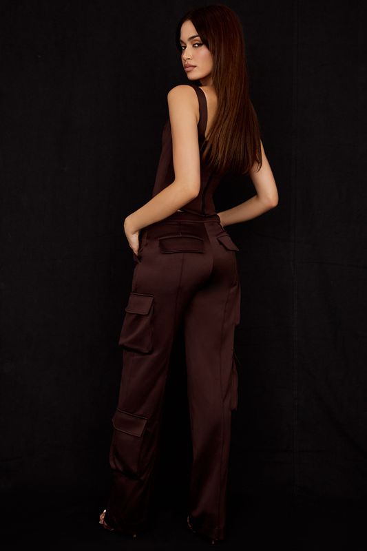 Chocolate House Of Cb Satin Cargos Pants | KGZ-029368