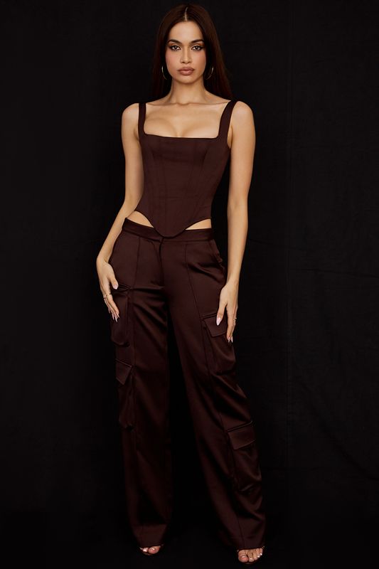 Chocolate House Of Cb Satin Cargos Pants | KGZ-029368