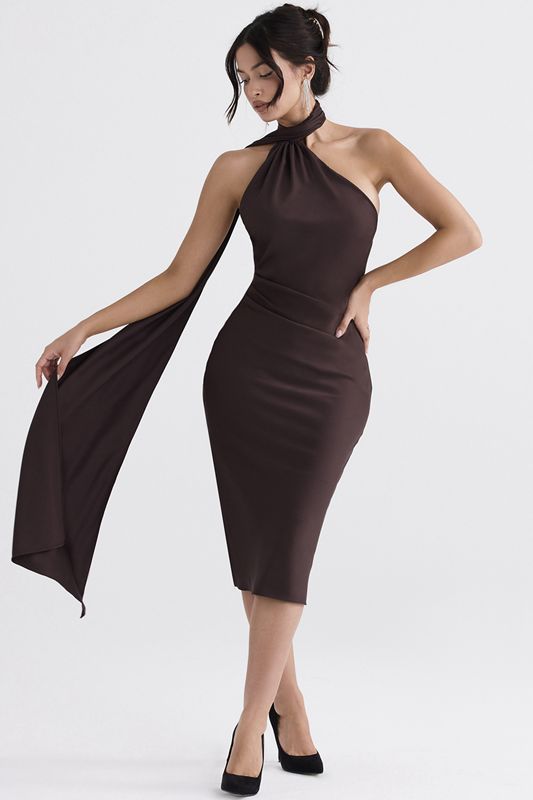 Chocolate House Of Cb Wrap Neck Midi Dress | LCP-643127