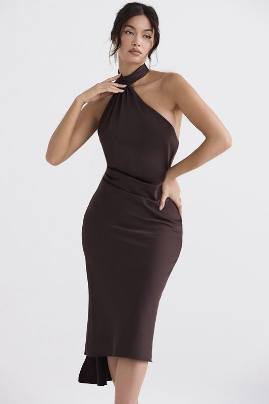 Chocolate House Of Cb Wrap Neck Midi Dress | LCP-643127