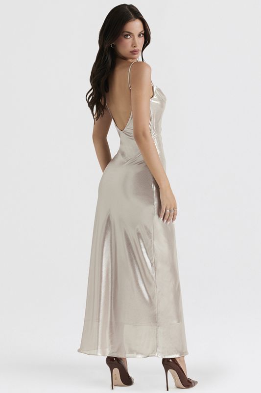 Cream House Of Cb Shimmer Low Back Maxi  Dress | EHT-908675