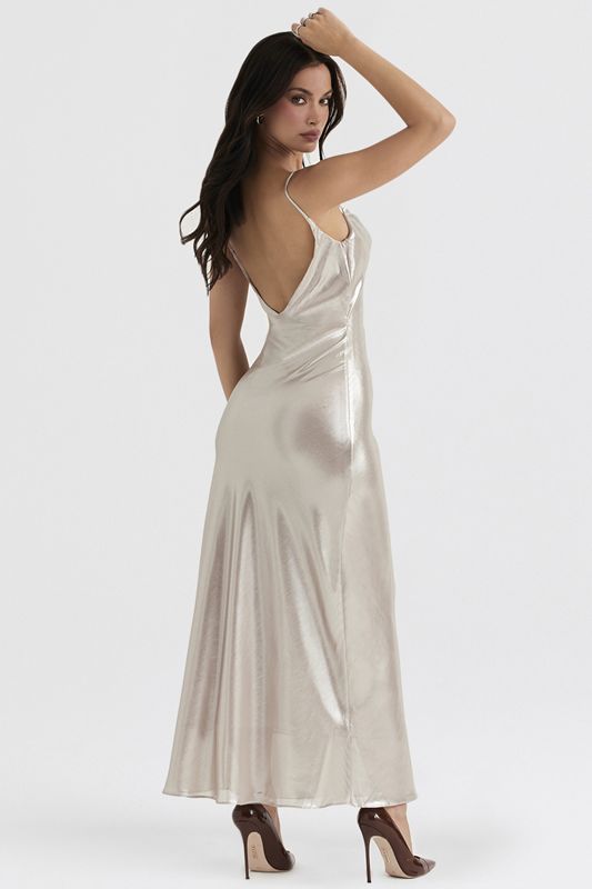 Cream House Of Cb Shimmer Low Back Maxi  Dress | EHT-908675