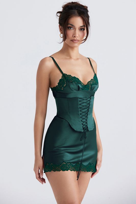 Dark Green House Of Cb Satin Slip Dress | VEB-395012