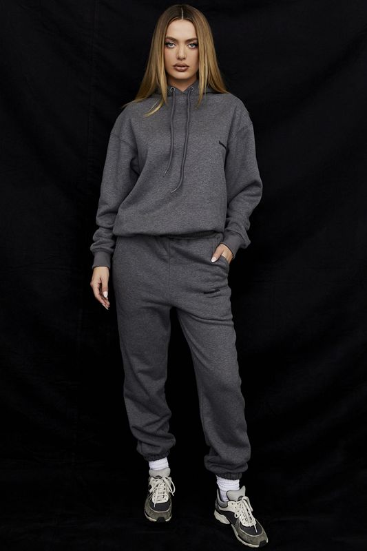 Dark Grey House Of Cb Grey Fleece Back Pants | TAY-796130