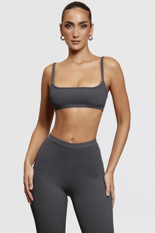 Dark Grey House Of Cb Grey Ribbed Knit Bras | TJY-539412