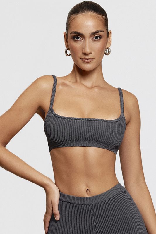 Dark Grey House Of Cb Grey Ribbed Knit Bras | TJY-539412