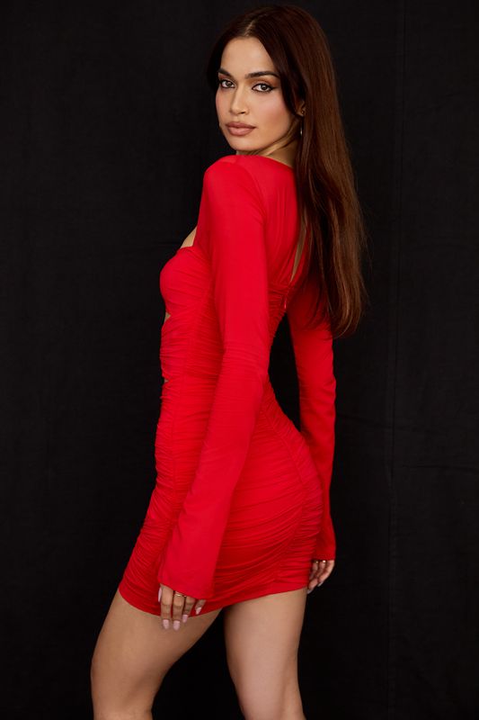 Deep Red House Of Cb Real Silk Cutout Mini  Dress | SKJ-347296