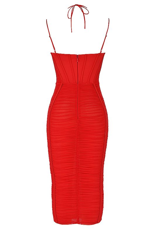 Deep Red House Of Cb Ruched  Midi Dress | IDA-793604