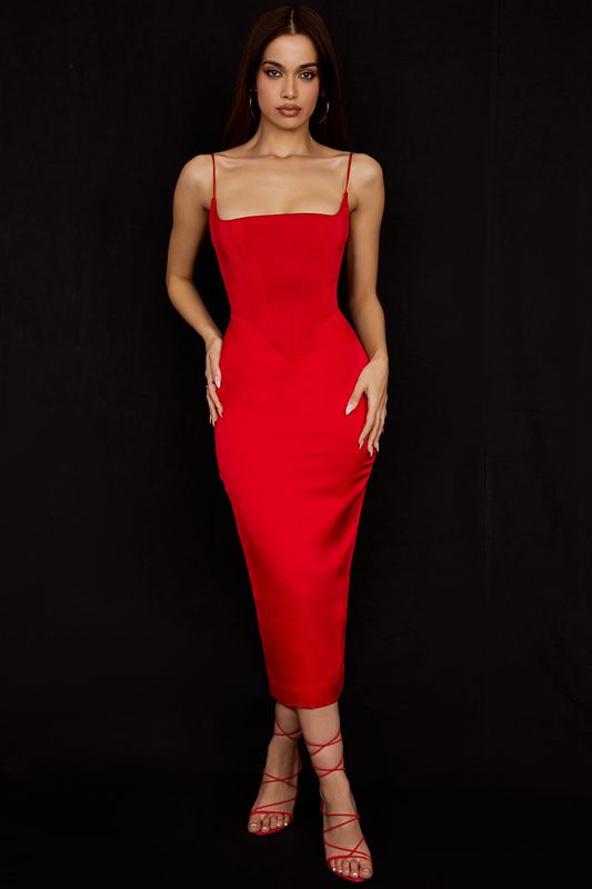 Deep Red House Of Cb Satin  Midi Dress | WCG-503496