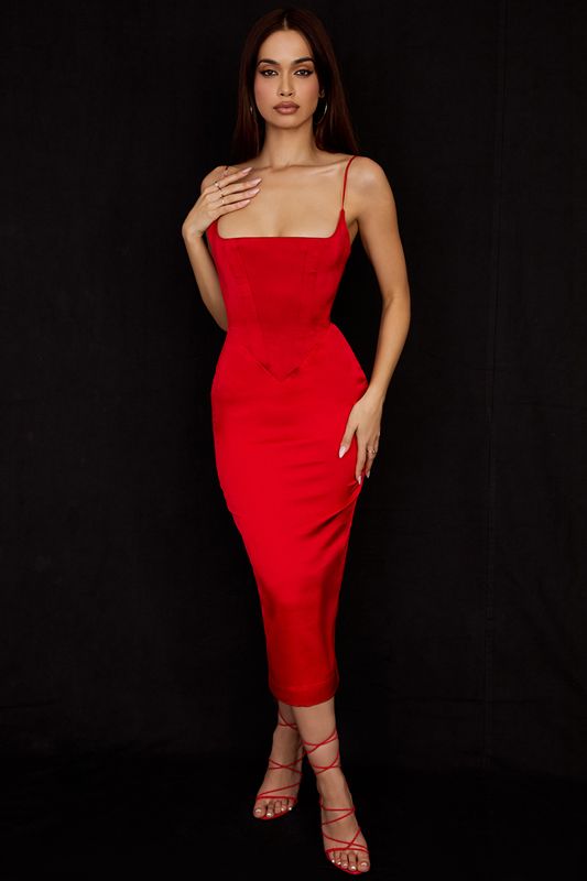 Deep Red House Of Cb Satin  Midi Dress | WCG-503496