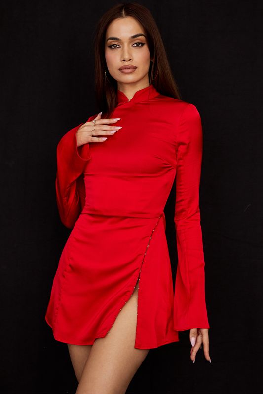 Deep Red House Of Cb Satin Mini Dress | RSW-427316