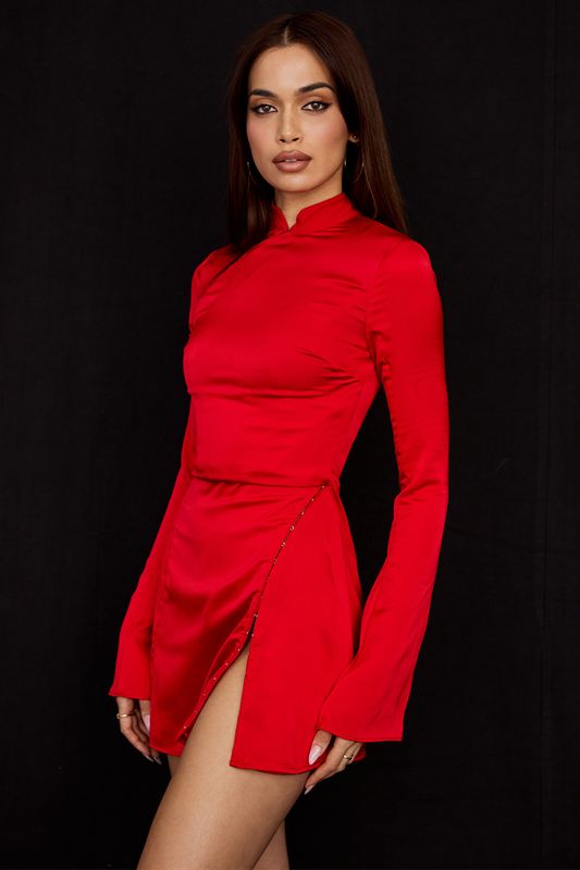 Deep Red House Of Cb Satin Mini Dress | RSW-427316