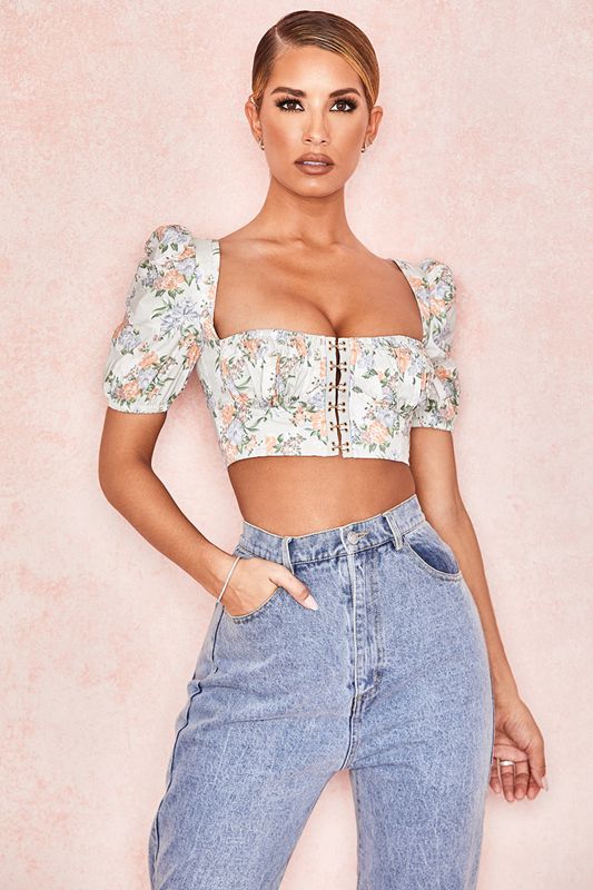 Flower House Of Cb Print Puff Sleeve Tops | BZG-367905