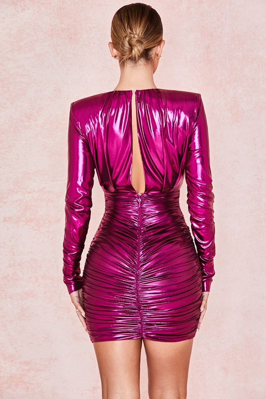 Fuchsia House Of Cb Pink Deep V Ruched  Dress | BQJ-594310