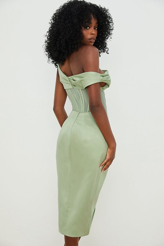 Green House Of Cb Asymmetric Drape Midi Dress | NUE-837249