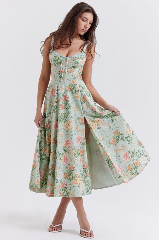 Green House Of Cb Jade Print Bustier Dress | EBJ-650749