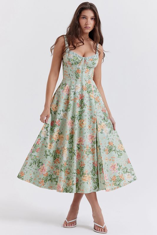 Green House Of Cb Jade Print Bustier Dress | EBJ-650749